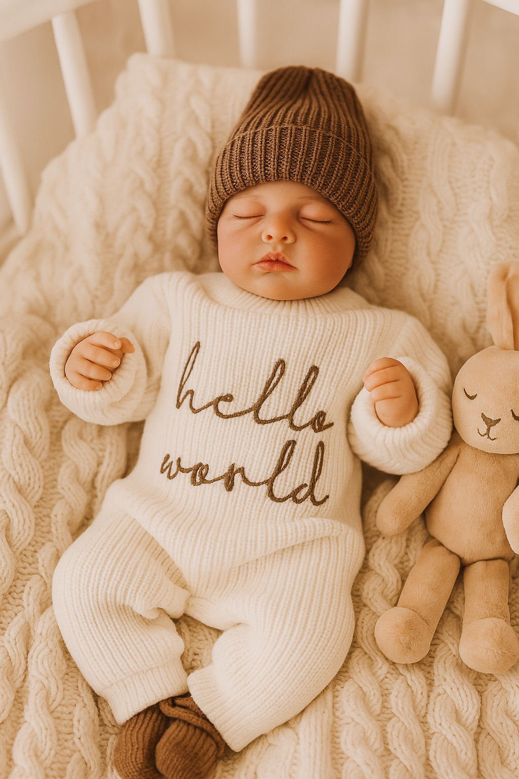 Bonnet marron chocolat à pompon