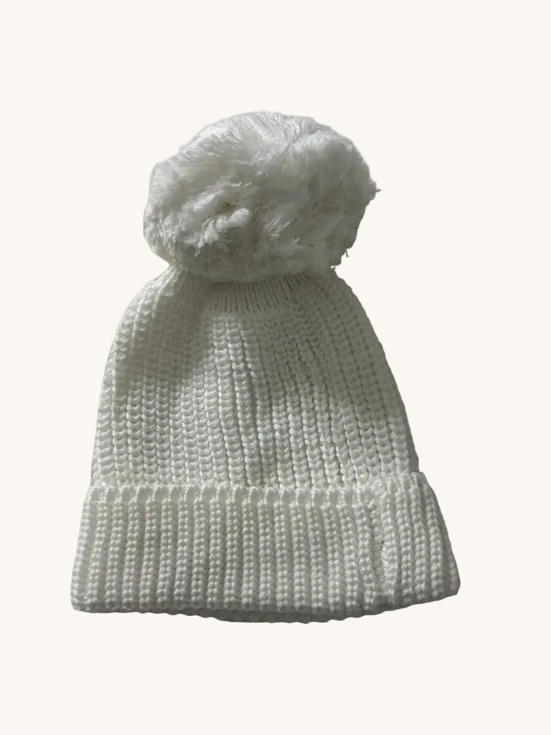Bonnet blanc à pompom- collection hello world