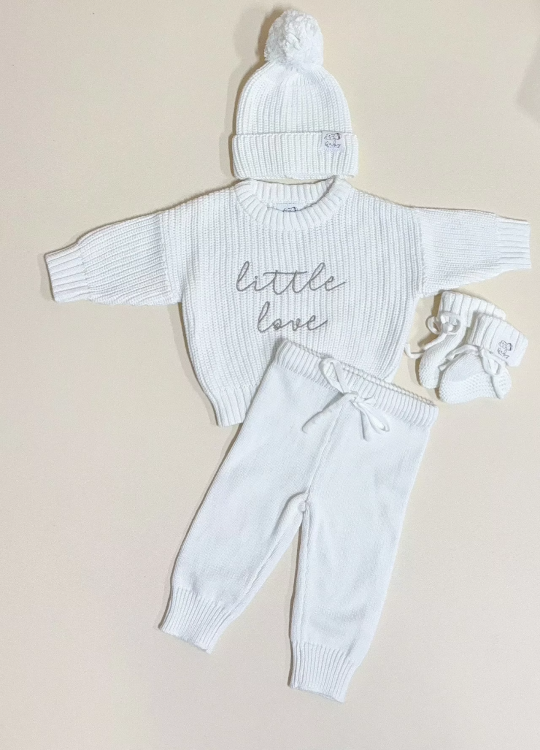 Ensemble 2 pièces tricotés bébé "Little Love" en blanc