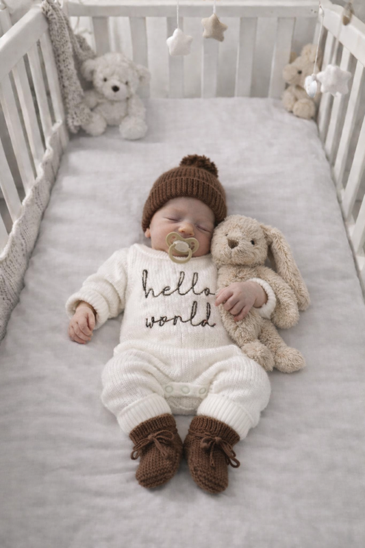 Hello world marron chocolat – Tricot en coton naturel