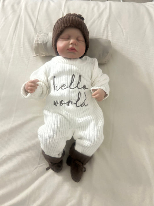 Hello world marron chocolat – Tricot en coton naturel