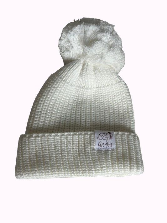 Bonnet tricoté blanc à pompon - collection Little Love