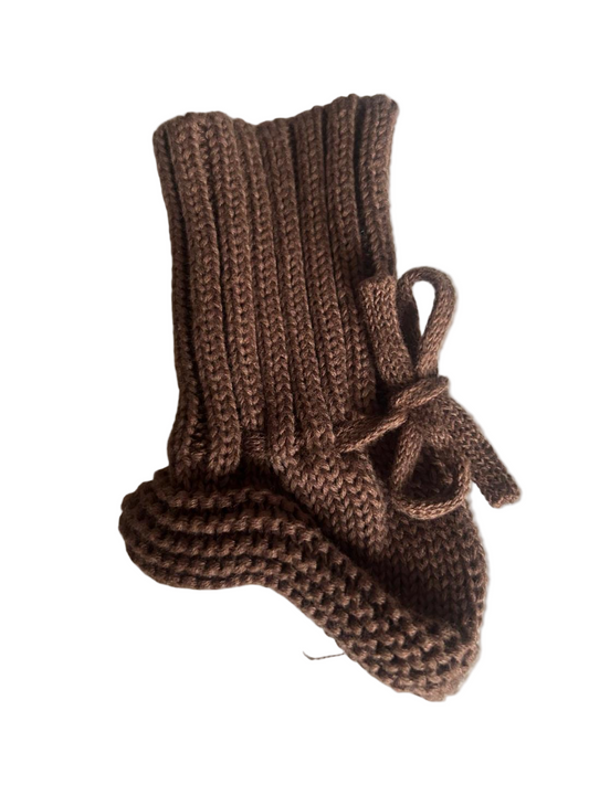 Chaussons tricotés main – Marron chocolat