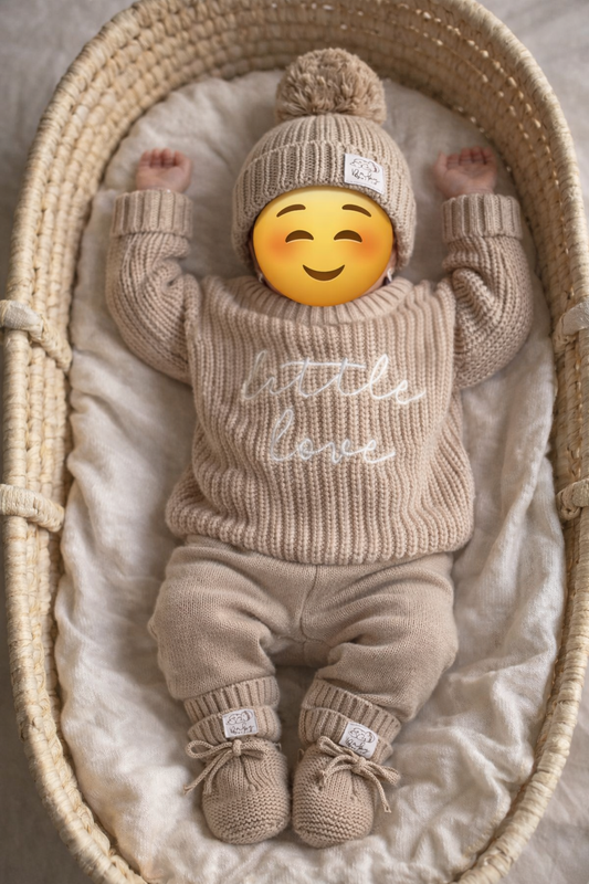 Ensemble tricoté bébé 4 pièces "Little Love" Camel / Beige chaud
