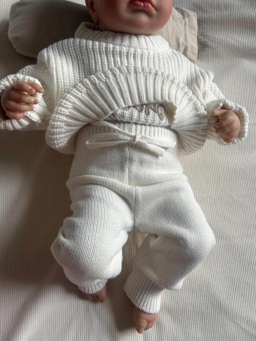 Ensemble 2 pièces tricotés bébé "Little Love" en blanc