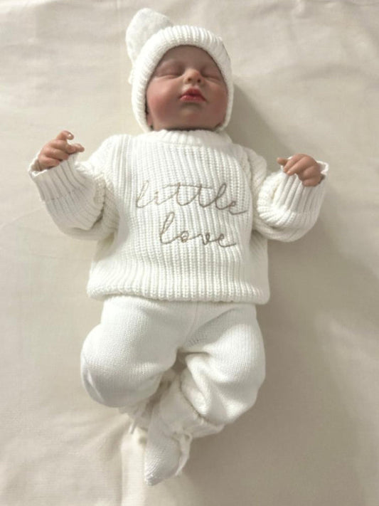Ensemble 2 pièces tricotés bébé "Little Love" en blanc